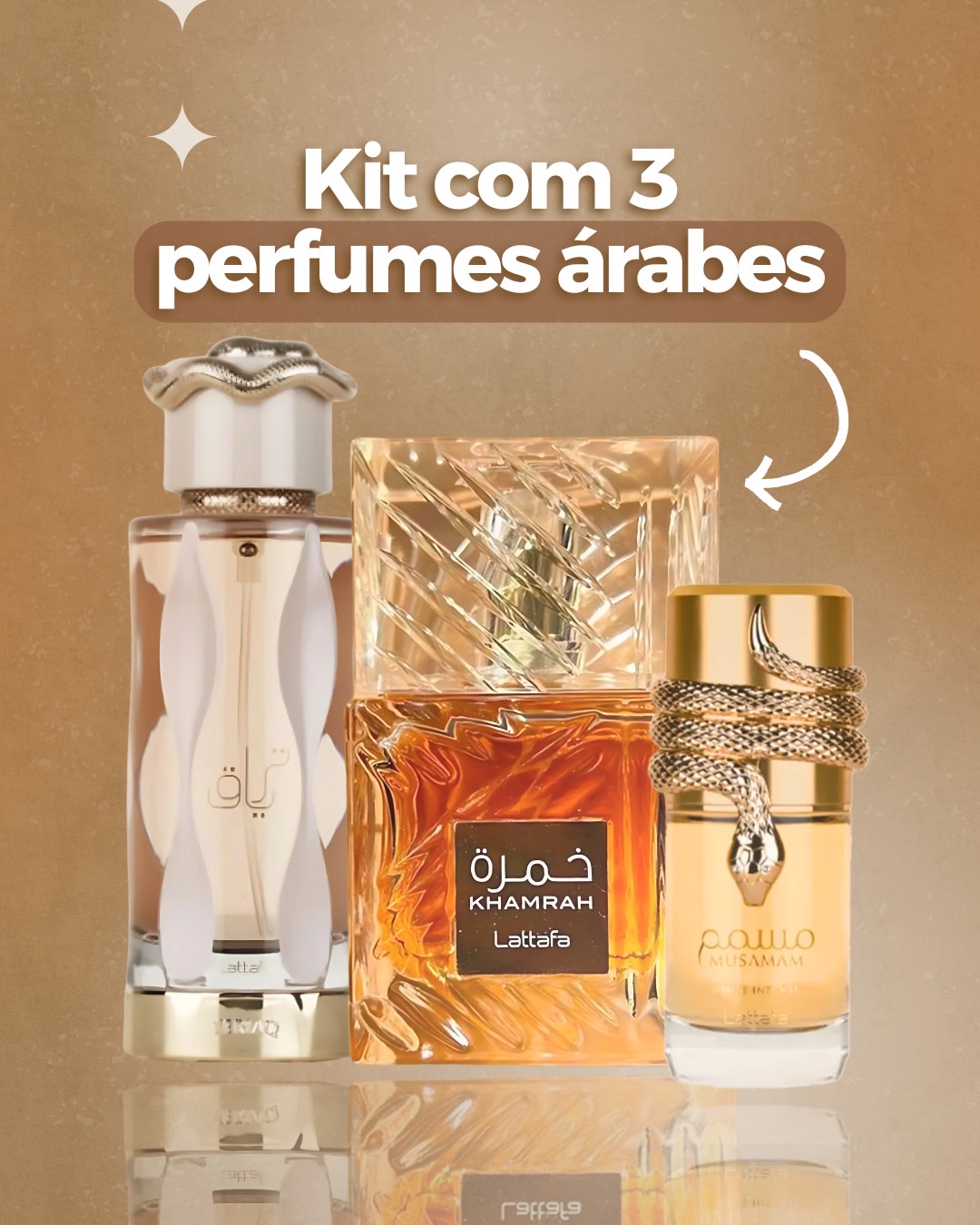 Kit exclusivo com 3 perfumes árabes de luxo